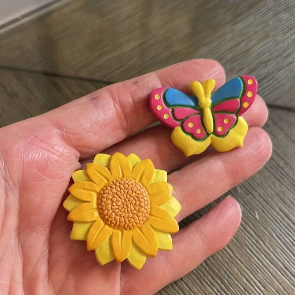 Vintage Butterfly & Sunflower Resin Pins